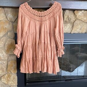 Free People Peach Crochet Neck Tunic Boho
